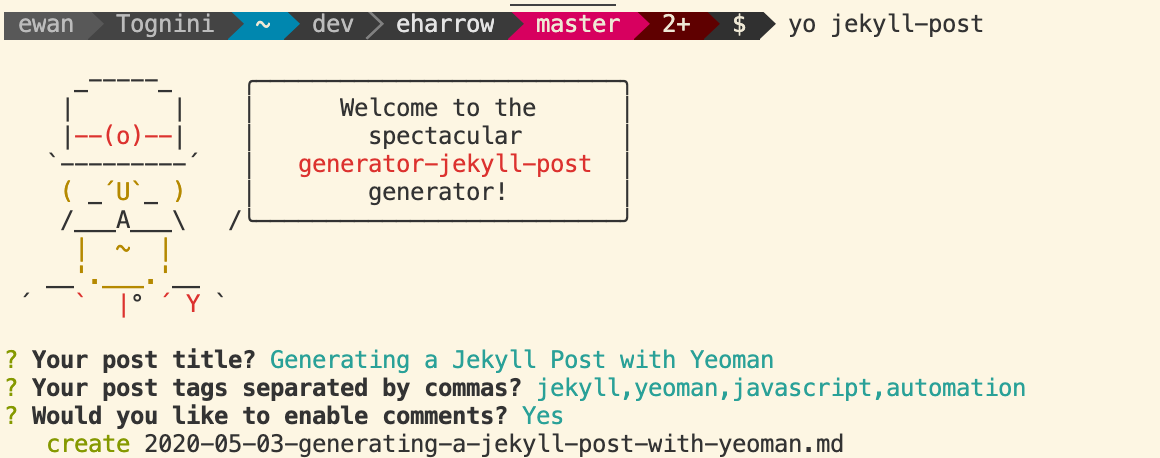 jekyll post yeoman generator screenshot